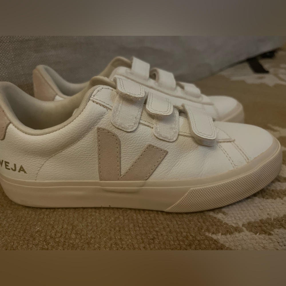 Veja white Velcro sneakers . Worn once, “V” is beige color.